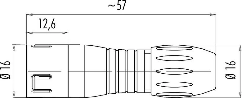 比例图 Snap-in 快插 直头针头电缆连接器, 极数: 3, 2.5-4.0mm, 非屏蔽, 焊接, IP67, UL 2238, VDE