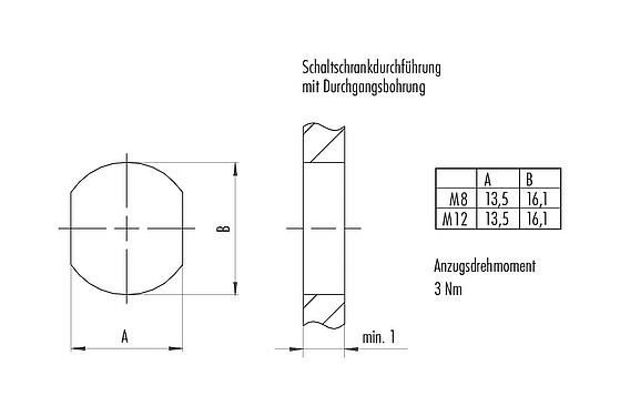 Assembly instructions / Panel cut-out M12 Lead-through for control cabinet, Contacts: 12, 2.5-4.0 mm, shielded, solder, IP40, Rear mounting