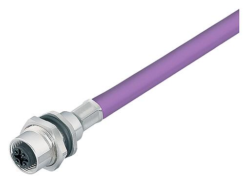 插图 M12 孔头法兰座, 极数: 2, 屏蔽, 法兰座带电缆, IP68, PG 9, Profibus, PUR, 紫色, 1x2x0.25mm², 後壁安裝, 0.5m
