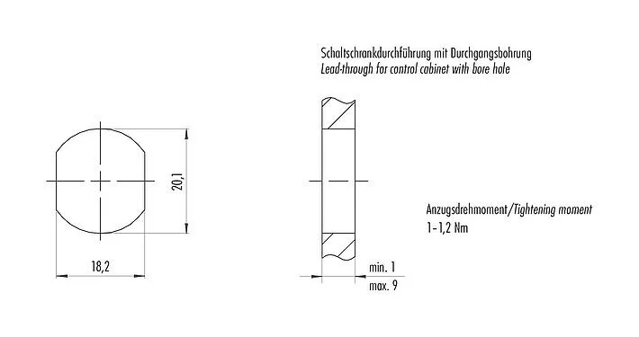 Assembly instructions / Panel cut-out M12 Lead-through for control cabinet, Contacts: 4, shielded, pluggable, IP67, UL 2238, Rear mounting