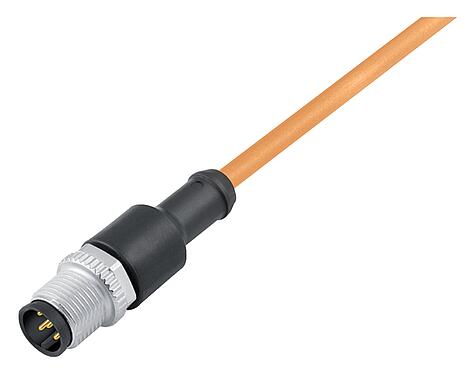 插图 M12 直头针头电缆连接器, 极数: 4, 非屏蔽, 预铸电缆, IP68/IP69K, UL 2238, PUR, 橙色, 4x0.34 mm², 用于焊接应用, 5m