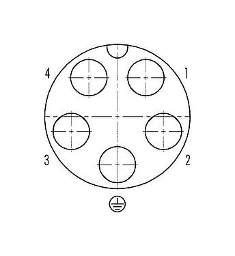 Contact arrangement (Plug-in side) Bayonet Female panel mount connector, Contacts: 4+PE, unshielded, crimping (Crimp contacts must be ordered separately), IP68/IP69K, UL 2238, VDE, Front mounting, UV resistant