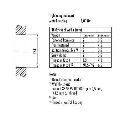 Assembly instructions / Panel cut-out 99 3782 200 08 - M12 Female panel mount connector, Contacts: 8, shieldable, THT, IP67, UL