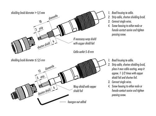 Assembly instructions 99 3369 600 04 - M8 Male cable connector, Contacts: 4, 5.0-8.0 mm, shieldable, screw clamp, IP67