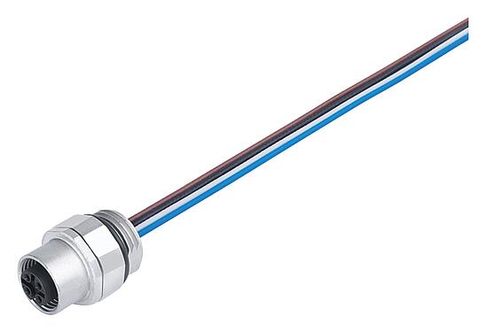 插图 M12 孔头法兰座, 极数: 8, 非屏蔽, 带导线, IP68/IP69K, UL 2238, M16x1.5, 板前安装, 可定位的编码排列