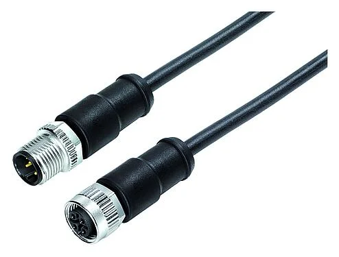 插图 M12 针头电缆连接器 - 孔头带电缆连接器, 极数: 4, 非屏蔽, 预铸电缆, IP68, PUR, 黑色, 4x1.50mm², 5m