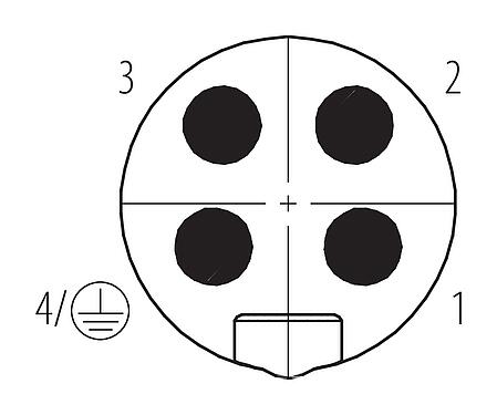 联系安排 (外掛程式側) 7/8" 针头法兰座, 极数: 4, 非屏蔽, THT, IP68, UL 2238, VDE, 後壁安裝, 模压成型