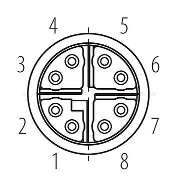 Contact arrangement (Plug-in side) M12 Female panel mount connector, Contacts: 8, shieldable, THT, IP67, UL, M12x1.0, Rear mounting