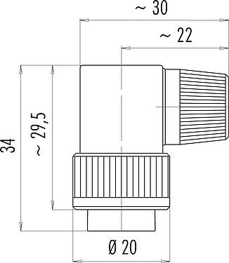 Scale drawing Bayonet Male angled connector, Contacts: 14, 4.0-6.0 mm, unshielded, solder, IP40