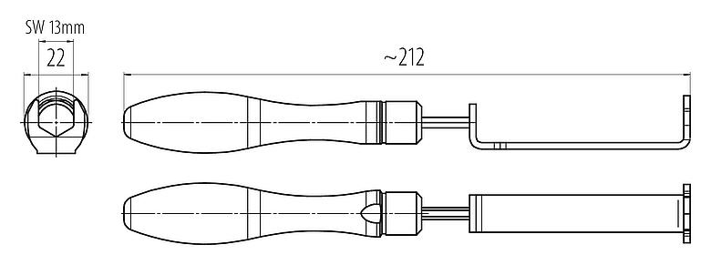 Scale drawing 07 0086 000 - M12-A/B/D/K/K/L/S/T/US/X / AS-Interface - installation spanner with torque limitation 0.6 Nm, SW 13 mm