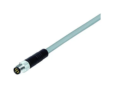 插图 M8 直头针头电缆连接器, 极数: 3, 非屏蔽, 预铸电缆, IP67/IP69K, UL 2238, PVC, 灰色, 3x0.34mm², 不锈钢, 2m