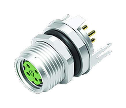 Illustration M8 Female panel mount connector, Contacts: 4, shieldable, THT, IP67, M8x1.0, Rear mounting, potted