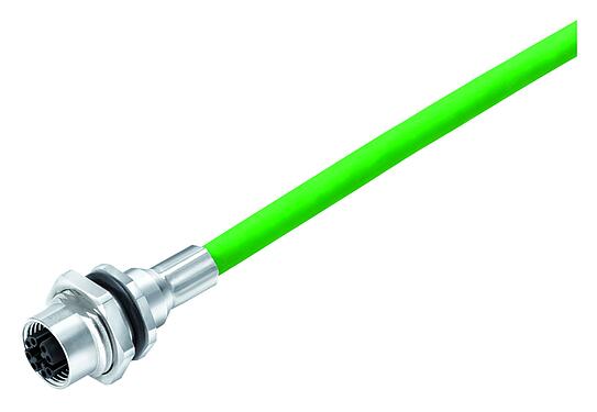 插图 70 3784 706 08 - M12 孔头法兰座, 极数: 8, 屏蔽, 法兰座带电缆, IP67, UL, M16x1.5, Ethernet, PUR, 绿色, 4x2xAWG 26/7, 後壁安裝, 0.5m