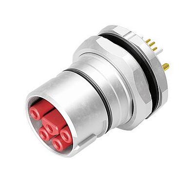 Illustration B23 Female panel mount connector, Contacts: 9 (4+PE + 4), THT, IP65/IP67, Rear mounting, ENP: Power pin / Data socket