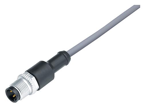 Illustration M12 Male cable connector, Contacts: 3, unshielded, moulded on the cable, IP68/IP69K, UL 2238, PVC, grey, 3 x 0.34 mm², 2 m