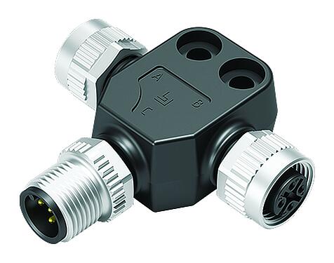 Illustration M12 Twin distributors, T-distributor, male connector - 2 female connector, Contacts: 5, unshielded, pluggable, IP68, UL 2238