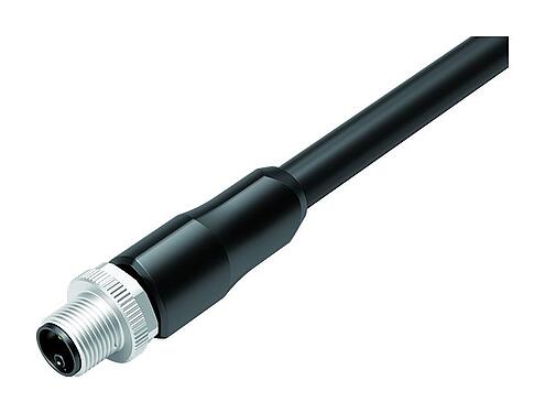 插图 M12 直头针头电缆连接器, 极数: 4+PE, 非屏蔽, 预铸电缆, IP68, UL 2238, PUR, 黑色, 5x1.50mm², 5m