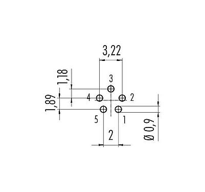 Conductor layout M9 Male panel mount connector, Contacts: 5, unshielded, THT, IP40, M9x0,5, Rear mounting