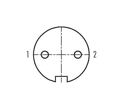 Contact arrangement (Plug-in side) 09 0304 99 02 - M16 Female panel mount connector, Contacts: 2 (02-a), unshielded, THT, IP40, Front mounting