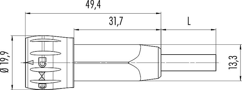 比例图 卡扣式 直头针头电缆连接器, 极数: 8, 非屏蔽, 焊接, IP67, PUR, 黑色, 8x0.25mm², 2m