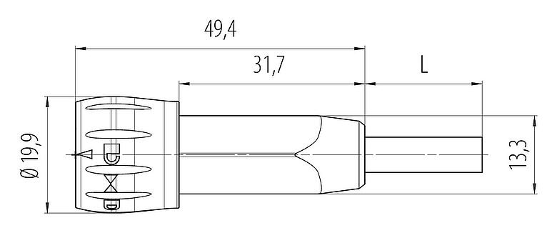 Scale drawing Bayonet Male cable connector, Contacts: 8, unshielded, solder, IP67, PVC, grey, 8 x 0.25 mm², 2 m