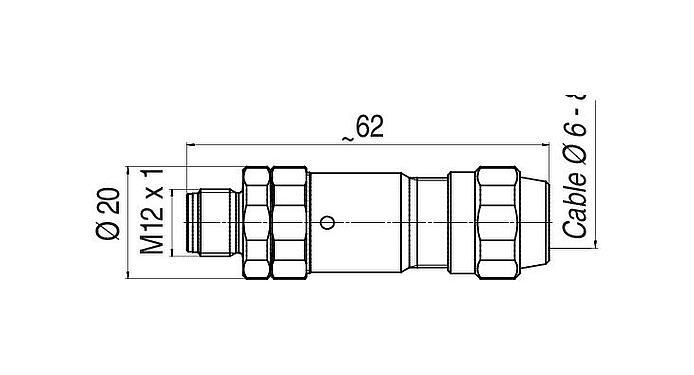 Scale drawing M12 Male cable connector, Contacts: 5, 5.5-8.6 mm, shieldable, screw clamp, IP68/IP69K, UL 2238, Ecolab, stainless steel, with shielding ring
