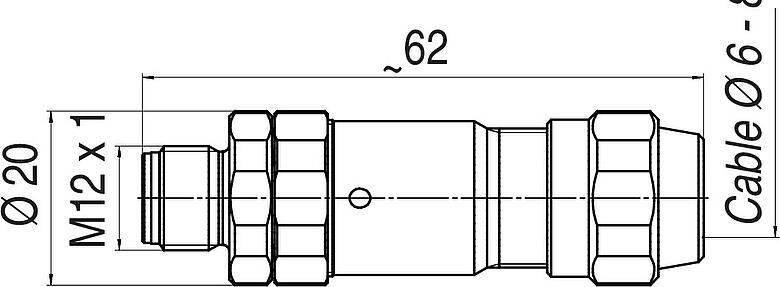 比例图 M12 直头针头电缆连接器, 极数: 5, 3.0-5.5mm, 可接屏蔽, 螺钉接线, IP68/IP69K, UL 2238, Ecolab, 不锈钢, 带防护环