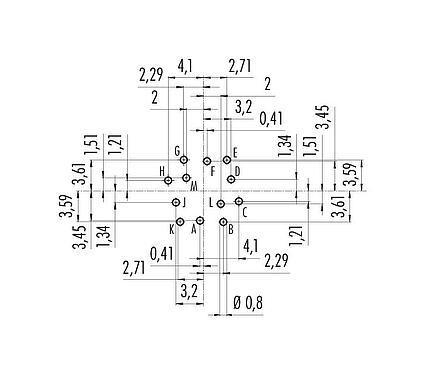 Conductor layout 09 0332 90 12 - M16 Female panel mount connector, Contacts: 12 (12-a), unshielded, THT, IP40, Front mounting
