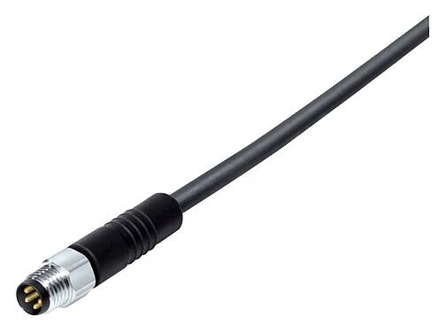 Illustration M8 Male cable connector, Contacts: 6, unshielded, moulded on the cable, IP67/IP69K, UL 2238, PUR, black, 6 x 0.25 mm², stainless steel, 5 m