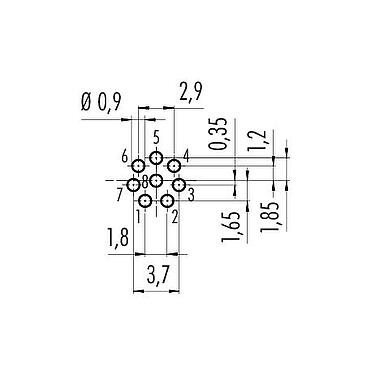 Conductor layout 86 6119 1100 00008 - M8 Male panel mount connector, Contacts: 8, unshielded, THT, IP67, UL, Rear Mounting
