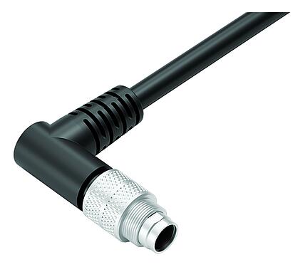 Illustration M9 Male angled connector, Contacts: 2, shielded, moulded on the cable, IP67, PUR, black, 5 x 0.25 mm², 5 m