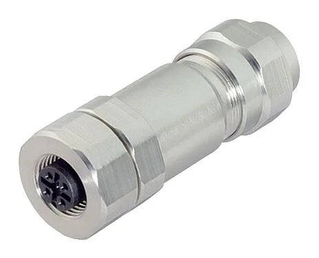 Illustration M12 Female cable connector, Contacts: 4, 5.5-8.6 mm, shieldable, screw clamp, IP68/IP69K, UL 2238, Ecolab, stainless steel, with shielding ring
