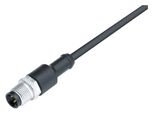 Illustration M12 Male cable connector, Contacts: 4, unshielded, moulded on the cable, IP68/IP69K, UL 2238, PUR, black, 4 x 0.34 mm², 5 m