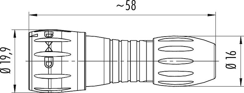 Scale drawing Bayonet Male cable connector, Contacts: 8, 2.5-4.0 mm, unshielded, solder, IP67