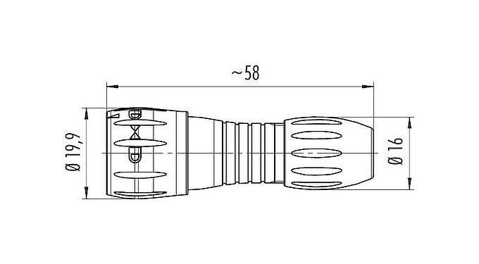 Scale drawing Bayonet Male cable connector, Contacts: 8, 2.5-4.0 mm, unshielded, solder, IP67
