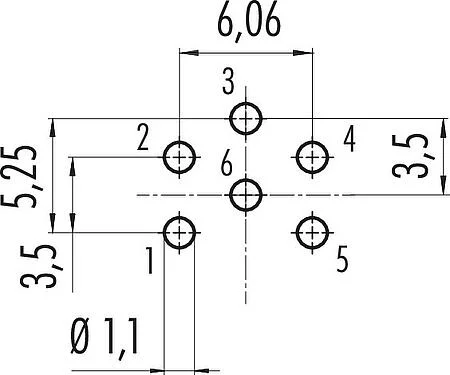 导体结构 M16 孔头法兰座, 极数: 6 (06-a), 非屏蔽, THT, IP67, UL 2238, M18x0,75, 後壁安裝