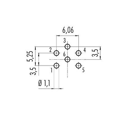 导体结构 09 0124 99 06 - M16 孔头法兰座, 极数: 6 (06-a), 非屏蔽, THT, IP67, UL, 板前安装