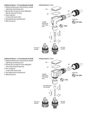 Assembly instructions 99 1432 824 04 - M12 Female angled connector, Contacts: 4, 5.0-8.0 mm, shieldable, screw clamp, IP67, UL