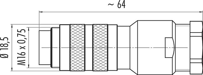 Scale drawing M16 Male cable connector, Contacts: 7 (07-a), 8.0-10.0 mm, shieldable, solder, IP67, UL 2238, with shielding ring
