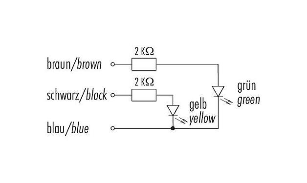 比例图 08 0462 000 000 - M12-A/B/D/K/L/S/T/US/X -- -- 带有一个黄色/绿色LED灯的印刷电路板，用于安装在电缆连接器中；713/715/763/766/813/814/815/825/866/876系列。