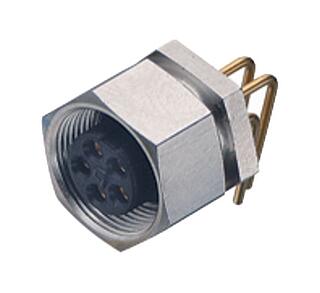 M9 Female angled panel mount connector, Contacts: 5, unshielded, THT, IP40, Front mounting