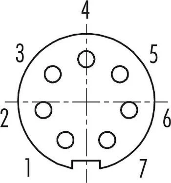 联系安排 (外掛程式側) M9 孔头法兰座, 极数: 7, 非屏蔽, 焊接, IP67, M12x0.5, 後壁安裝