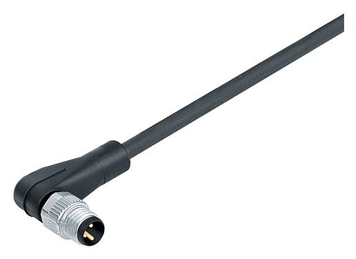 Illustration M8 Male angled connector, Contacts: 8, unshielded, moulded on the cable, IP67/IP69K, UL 2238, PUR, black, 8 x 0.25 mm², 2 m