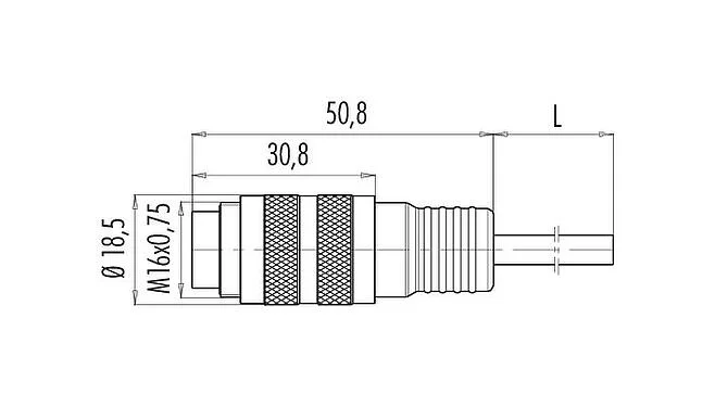 Scale drawing M16 Male cable connector, Contacts: 5 (05-a), shielded, moulded on the cable, IP67, PUR, black, 5 x 0.25 mm², 2 m