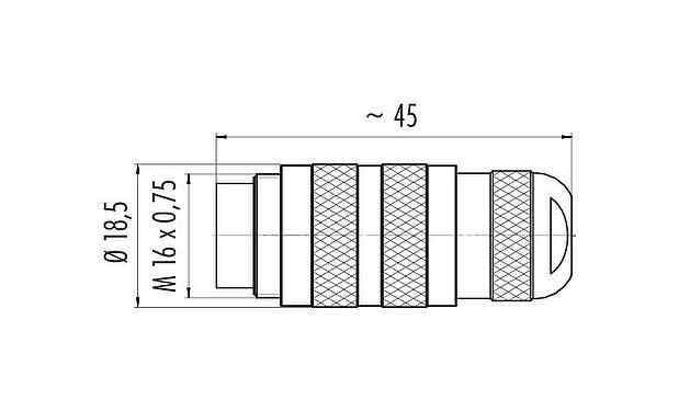 Scale drawing M16 Male cable connector, Contacts: 4 (04-a), 4.1-7.8 mm, unshielded, crimping (Crimp contacts must be ordered separately), IP67, UL 2238, Short version