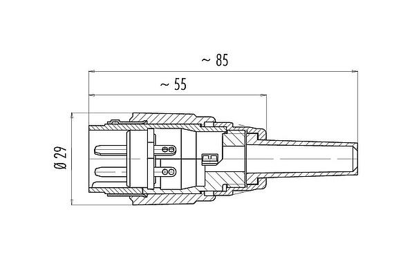 Scale drawing Bayonet Male cable connector, Contacts: 3, 5.0-8.0 mm, shieldable, solder, IP40
