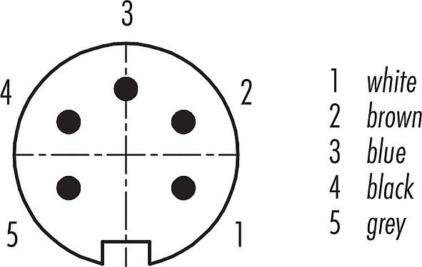 Contact arrangement (Plug-in side) M16 Male cable connector, Contacts: 5 (05-a), shielded, moulded on the cable, IP67, PUR, black, 5 x 0.25 mm², 2 m
