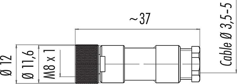 比例图 M8 直头孔头电缆连接器, 极数: 3, 3.5-5.0mm, 非屏蔽, 焊接, IP67, UL 2238