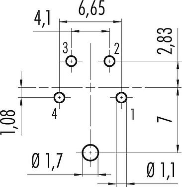 导体结构 M16 针头法兰座, 极数: 4 (04-a), 可接屏蔽, THT, IP67, UL 2238, M18x0,75, 後壁安裝
