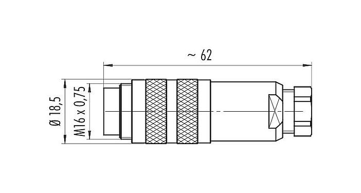 Scale drawing M16 Male cable connector, Contacts: 24, 4.0-6.0 mm, shieldable, solder, IP67, UL 2238, with shielding ring